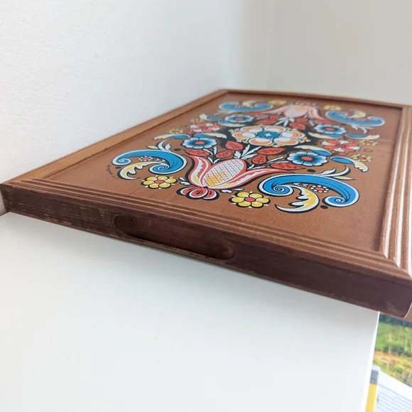 1971 Berggren Swedish Folk Art Painted Wooden Tray - Picture 5 of 8